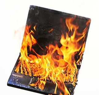 burning laptop