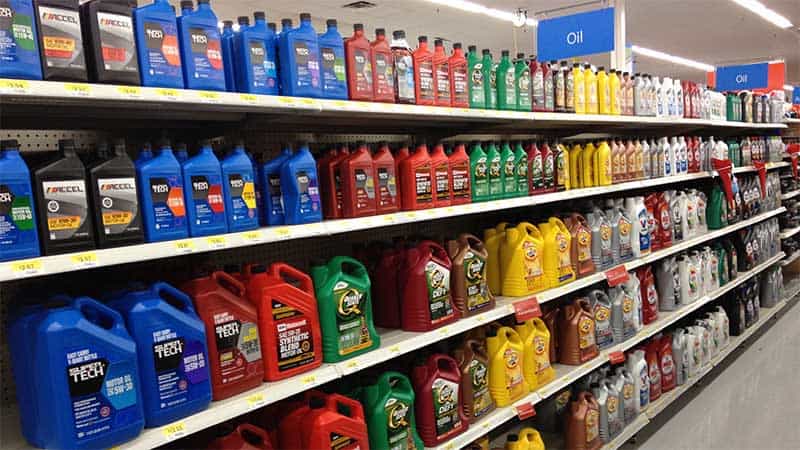 Shelf of motor oil in a store