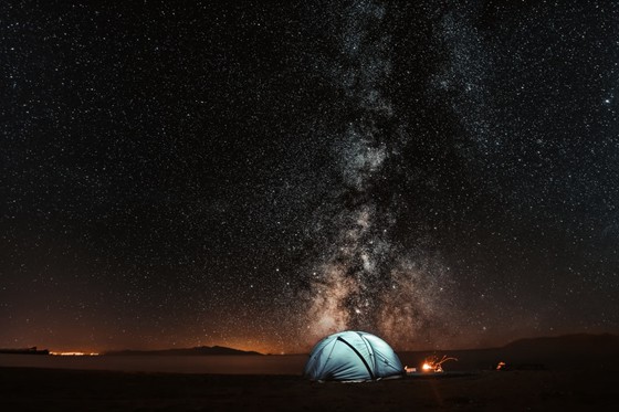 a view of a camping tent at night